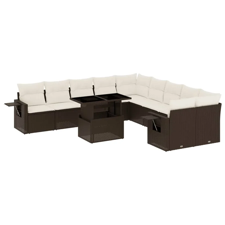 Salon de jardin et coussins 11 pcs marron résine tressée - 2
