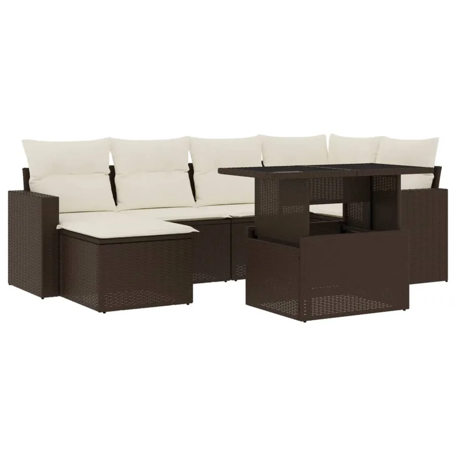 Salon de jardin avec coussins 7 pcs marron résine tressée - 2