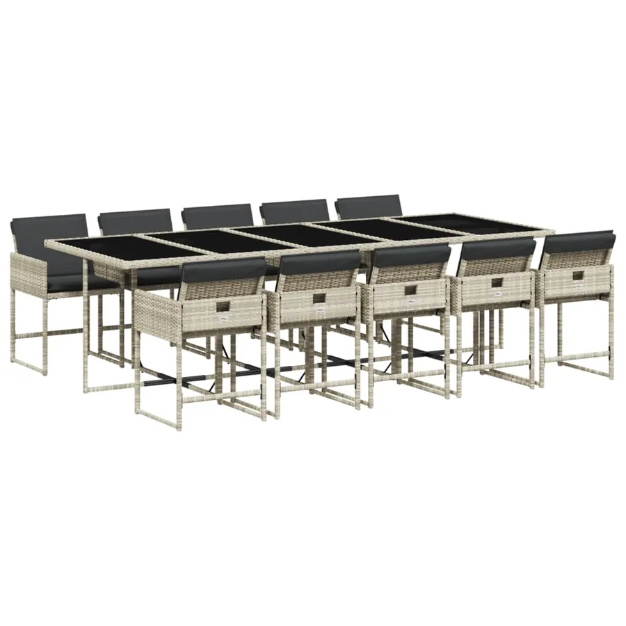 Ensemble à manger de jardin 11pcs avec coussins gris poly rotin - 2