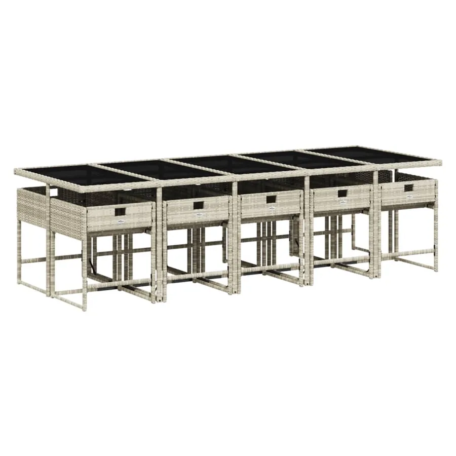 Ensemble à manger de jardin 11pcs avec coussins gris poly rotin - 4