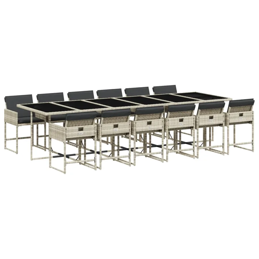 Ensemble à manger de jardin et coussins 13 pcs gris clair rotin - 2