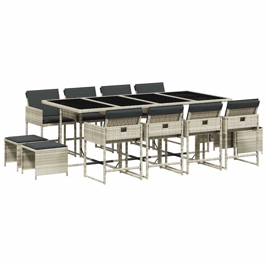 Ensemble à manger de jardin et coussins 13 pcs gris clair rotin - 2