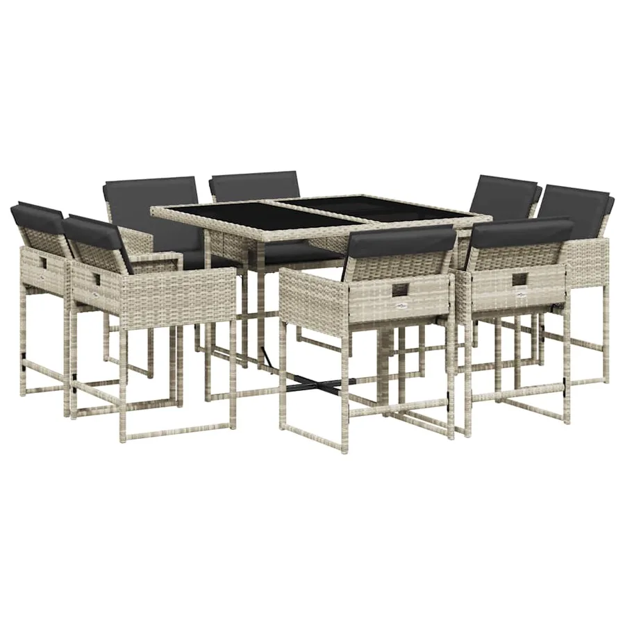 Ensemble à manger de jardin et coussins 9 pcs gris clair rotin - 2