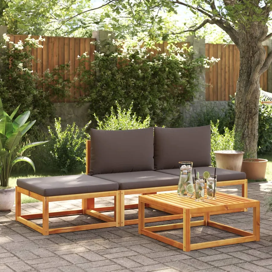 Ensemble de canapés de jardin 4 pièces avec coussins en bois d'acacia et rotin
