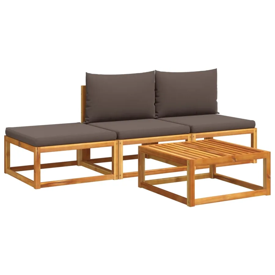 Ensemble de canapés de jardin 4 pièces avec coussins en bois d'acacia et rotin - 2
