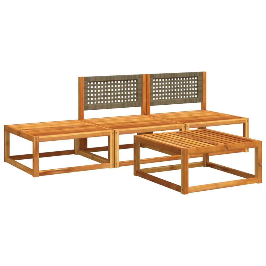 Ensemble de canapés de jardin 4 pièces avec coussins en bois d'acacia et rotin - 3