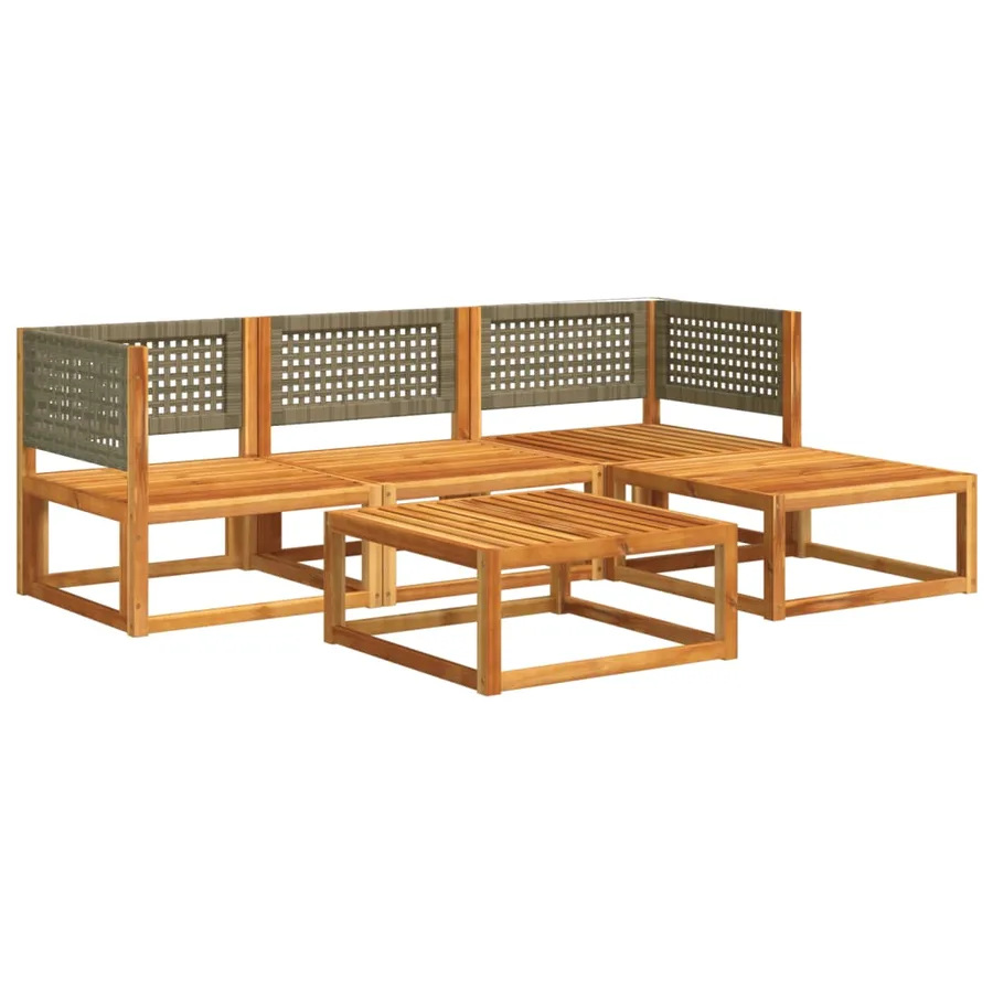 Ensemble de canapés de jardin 5 pièces avec coussins en bois d'acacia et rotin - 3