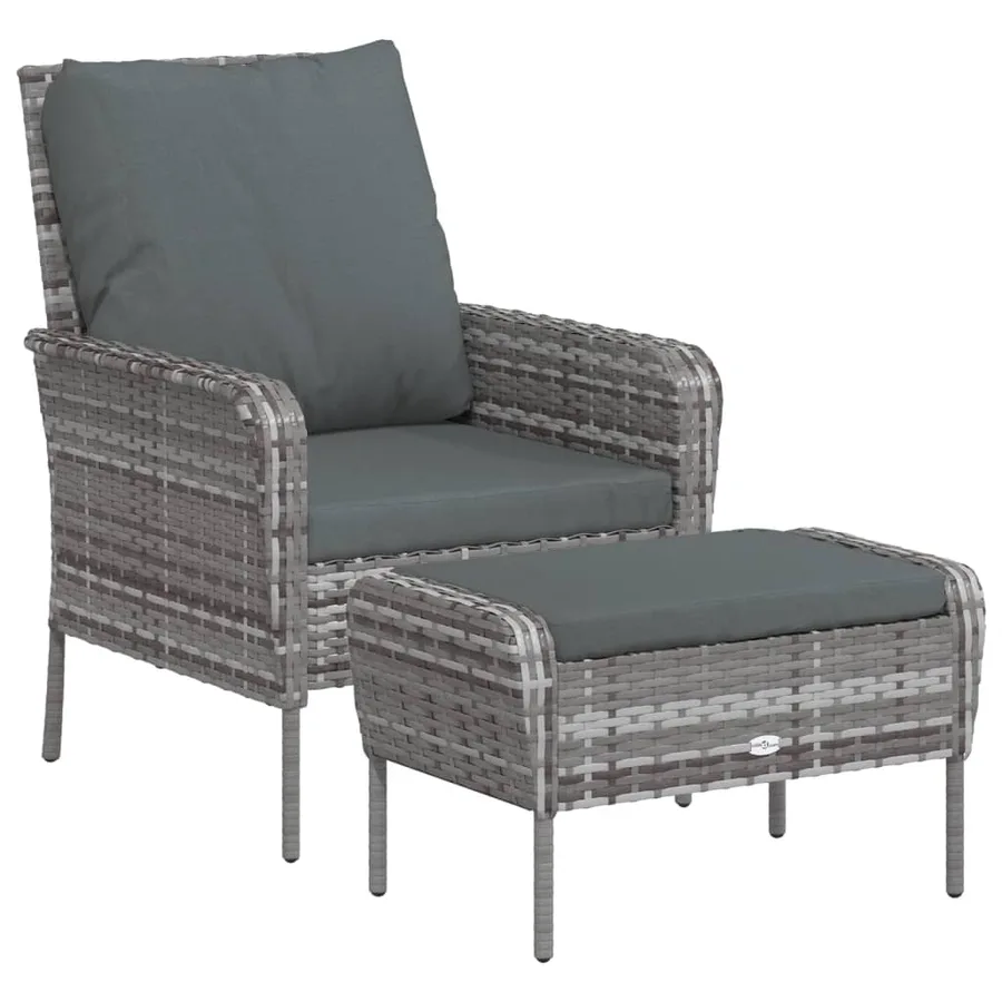 Chaise de jardin avec tabouret gris résine tressée - 2