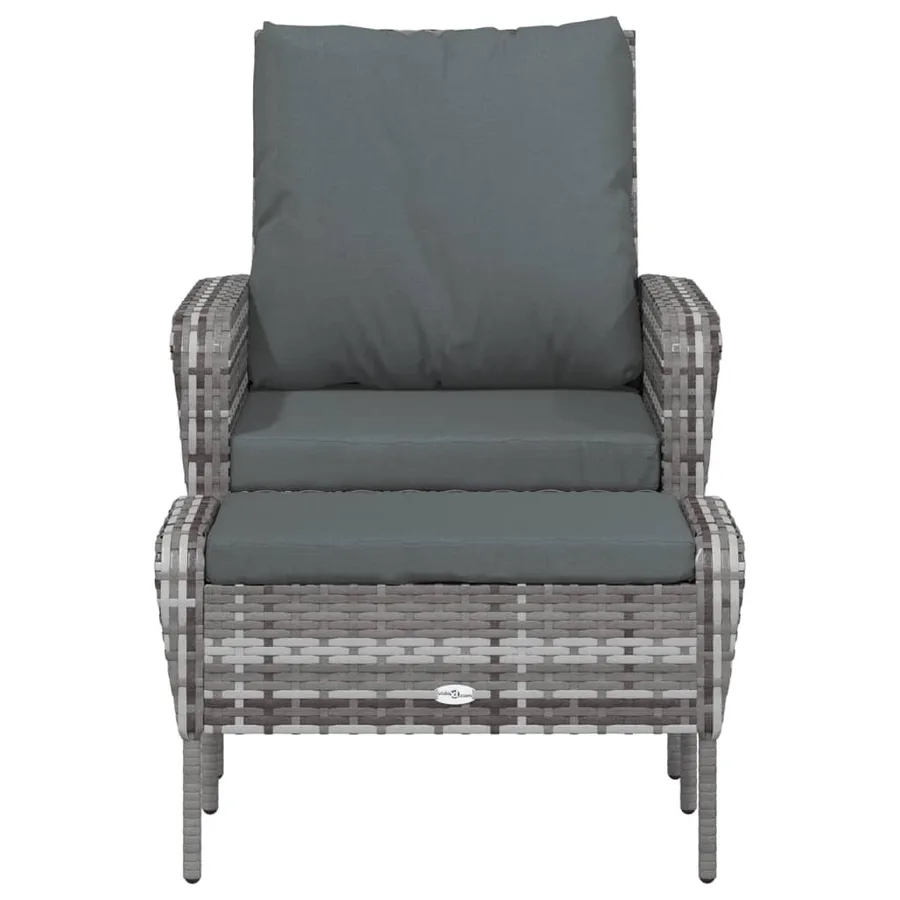 Chaise de jardin avec tabouret gris résine tressée - 3