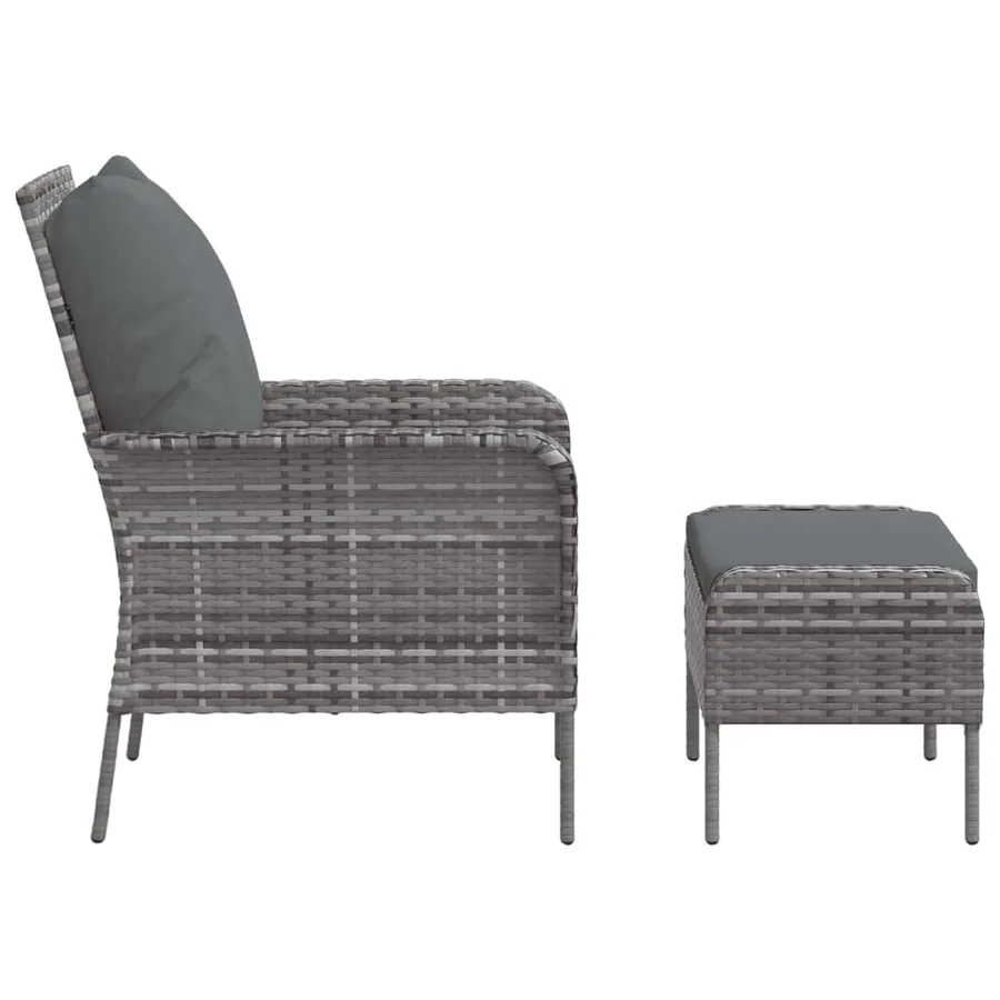 Chaise de jardin avec tabouret gris résine tressée - 4