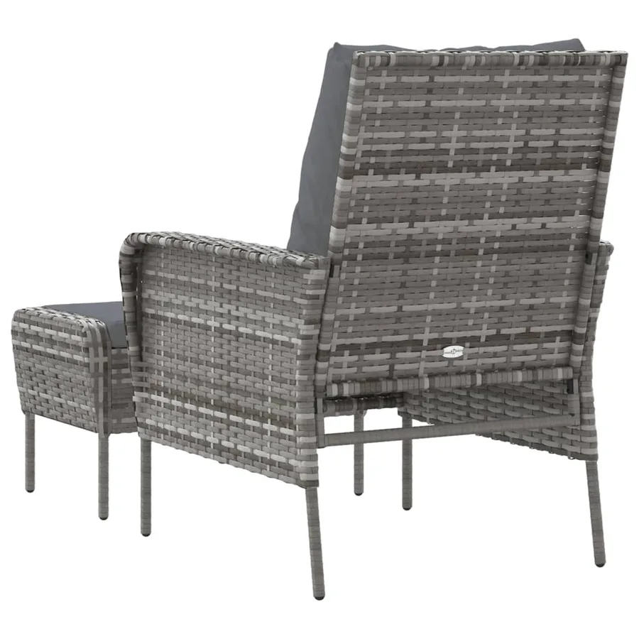 Chaise de jardin avec tabouret gris résine tressée - 5