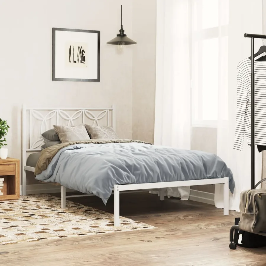 Cadre de lit métal sans matelas et tête de lit blanc 107x203 cm