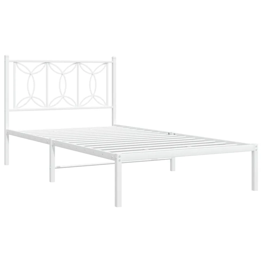 Cadre de lit métal sans matelas et tête de lit blanc 107x203 cm - 3