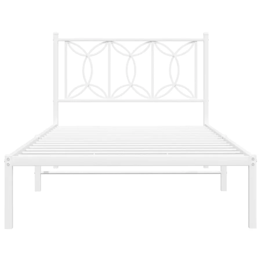 Cadre de lit métal sans matelas et tête de lit blanc 107x203 cm - 4