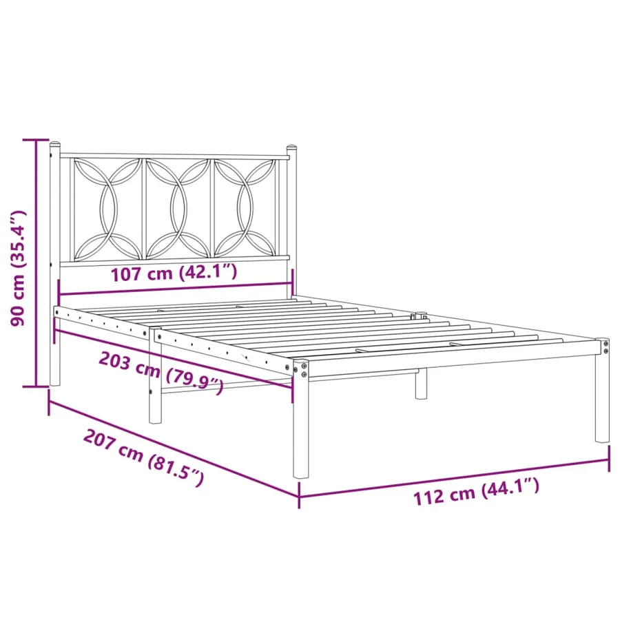 Cadre de lit métal sans matelas et tête de lit blanc 107x203 cm - 8
