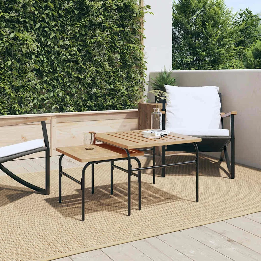 Tables basses gigognes de jardin 2 pcs marron et noir acier - 3