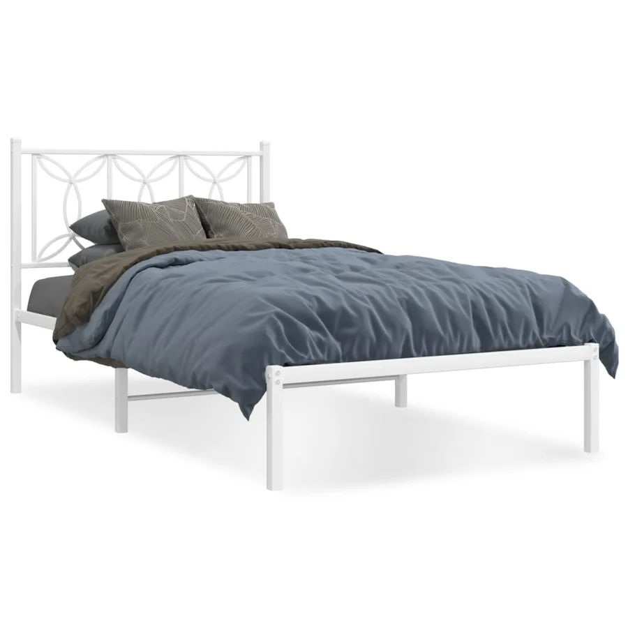 Cadre de lit métal sans matelas et tête de lit blanc 100x190 cm - 2