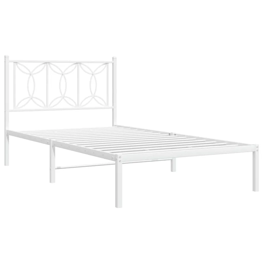Cadre de lit métal sans matelas et tête de lit blanc 100x190 cm - 3
