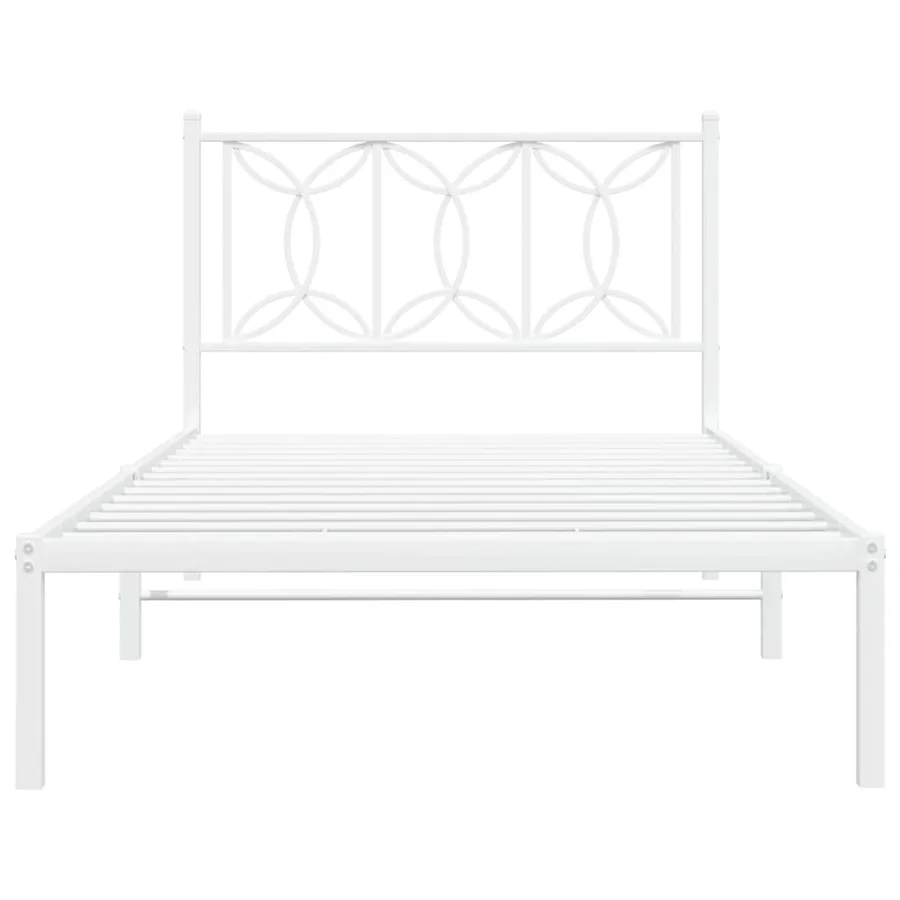 Cadre de lit métal sans matelas et tête de lit blanc 100x190 cm - 4