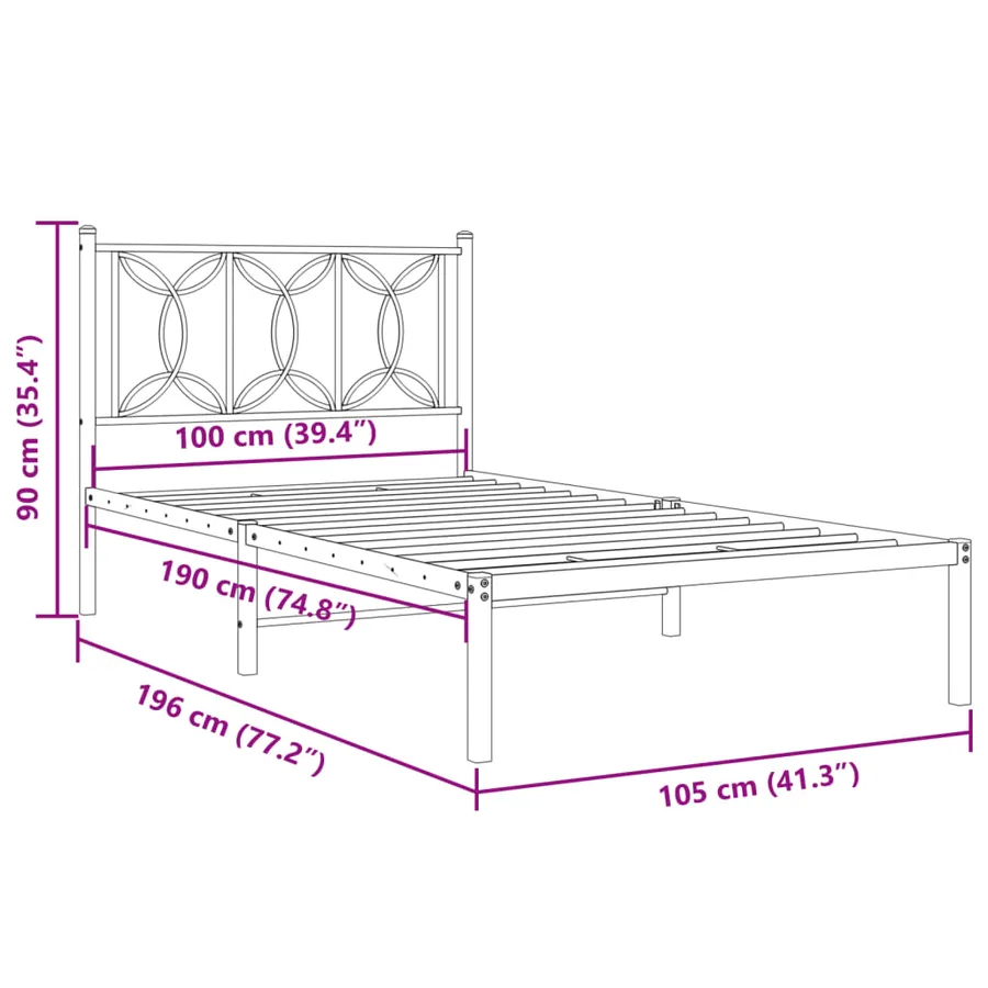 Cadre de lit métal sans matelas et tête de lit blanc 100x190 cm - 8