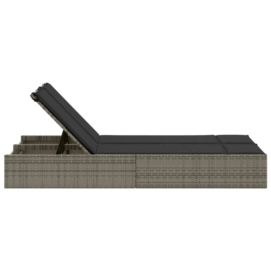 Chaise longue double avec coussins gris résine tressée - 4