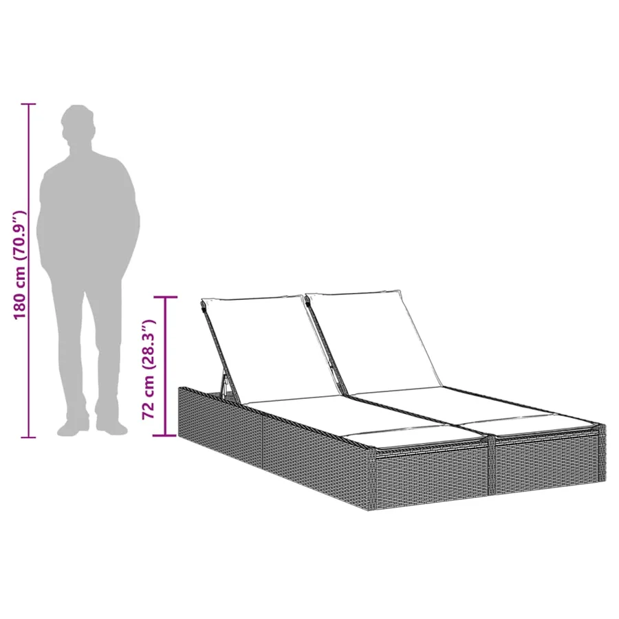 Chaise longue double avec coussins gris résine tressée - 9