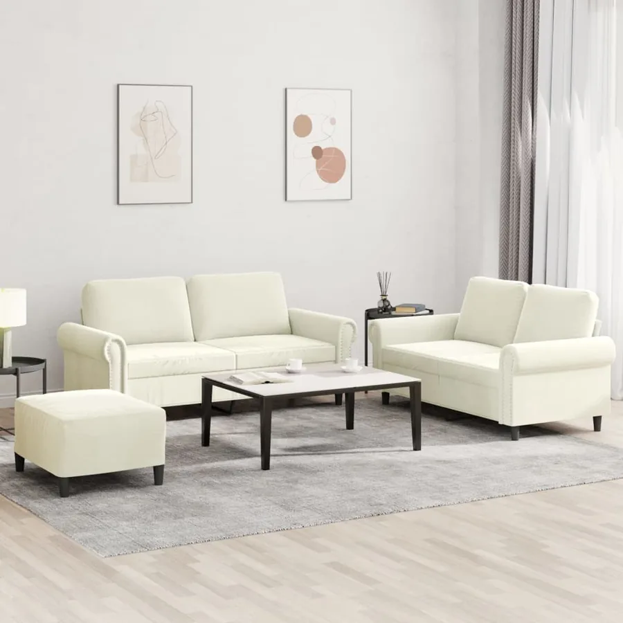 Ensemble de canapés 3 pcs avec coussins Crème Velours