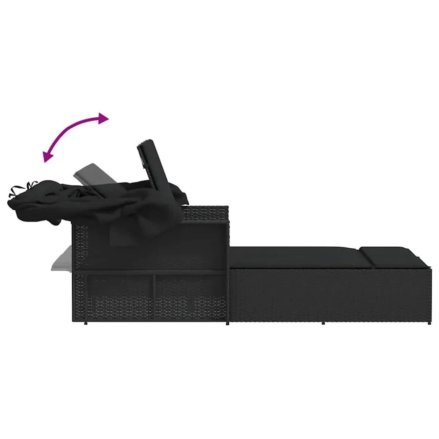 Chaise longue double et auvent et coussins gris résine tressée - 17