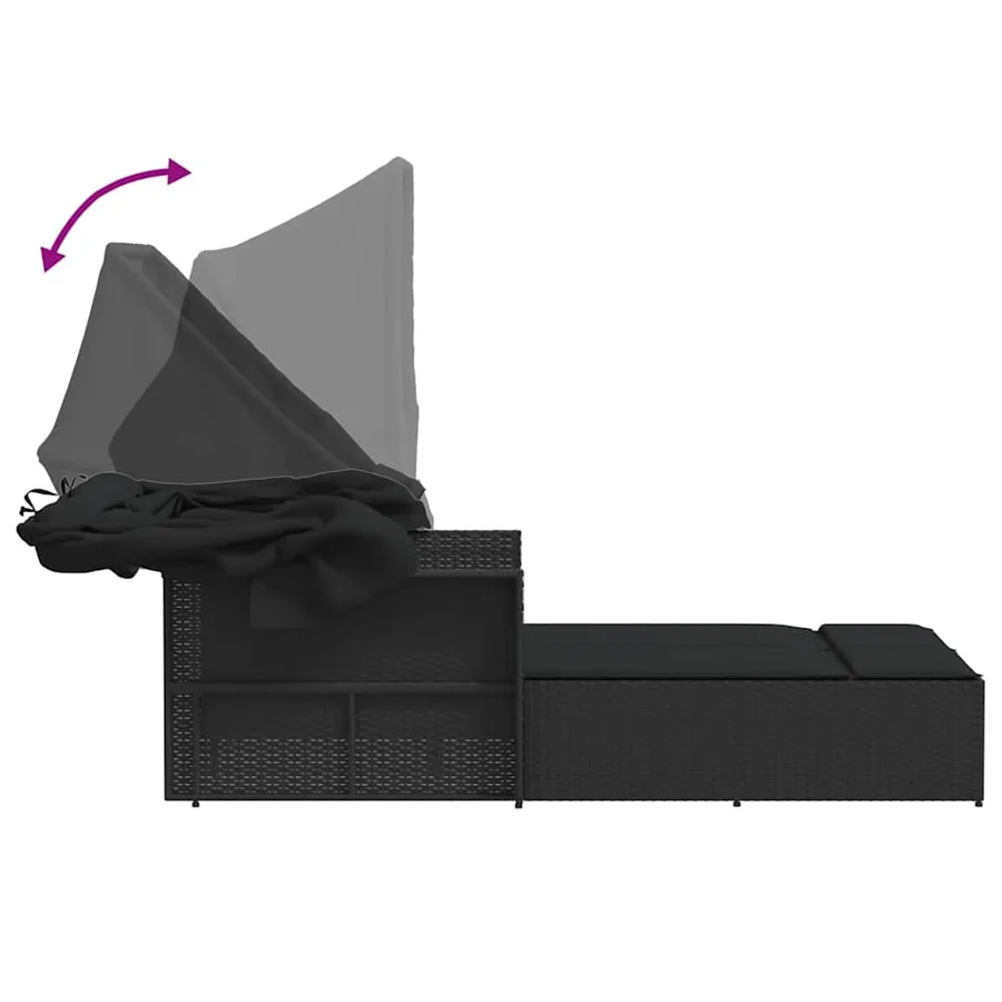 Chaise longue double et auvent et coussins gris résine tressée - 18
