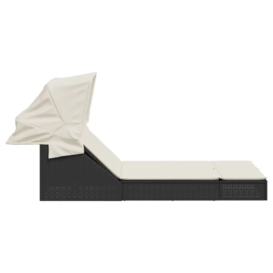 Chaise longue double et auvent et coussins gris résine tressée - 26