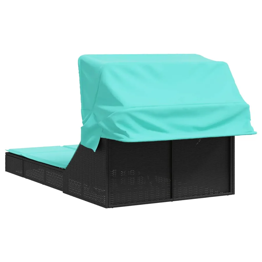 Chaise longue double et auvent et coussins gris résine tressée - 60