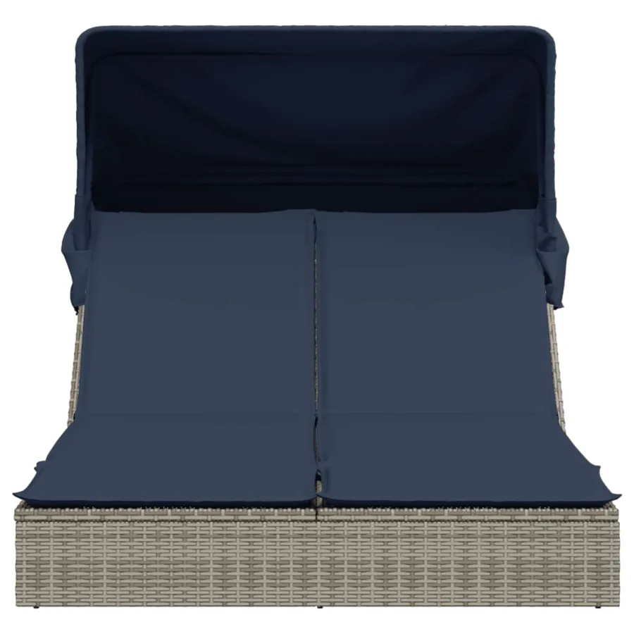 Chaise longue double et auvent et coussins gris résine tressée - 78