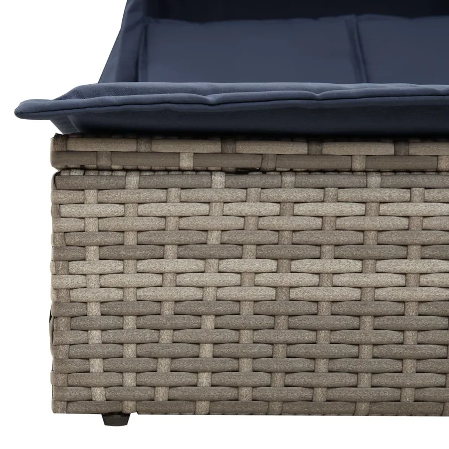 Chaise longue double et auvent et coussins gris résine tressée - 82