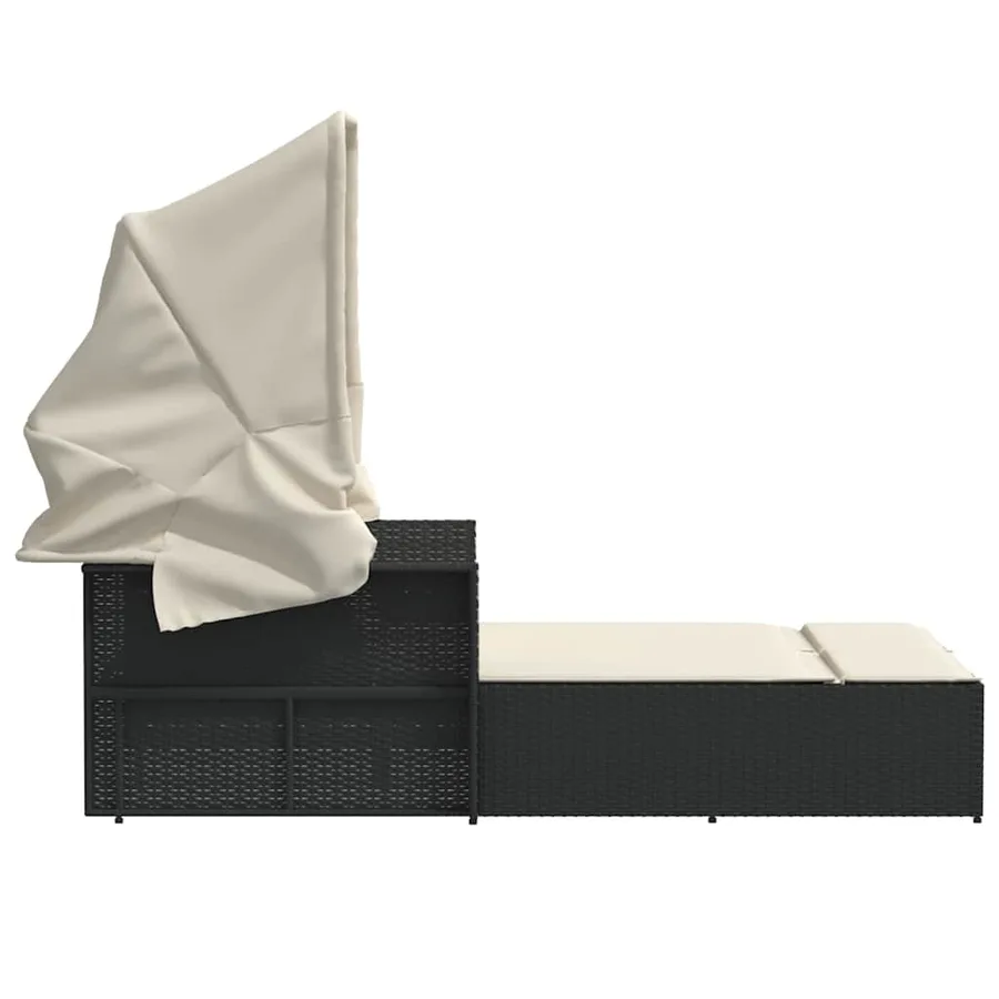 Chaise longue double et auvent et coussins gris résine tressée - 89