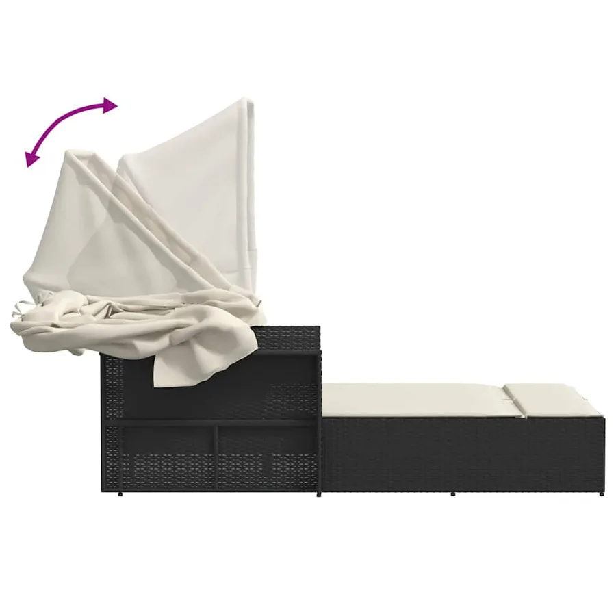 Chaise longue double et auvent et coussins gris résine tressée - 93