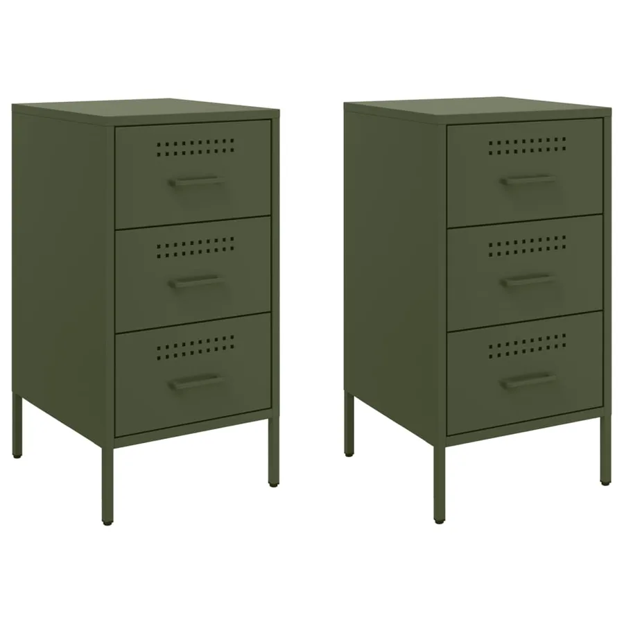 Tables de chevet 2 pcs vert olive 36x39x68 cm acier - 2