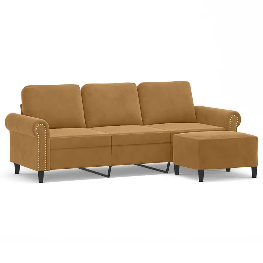Canapé à 3 places avec repose-pieds Marron 180 cm Velours - 2