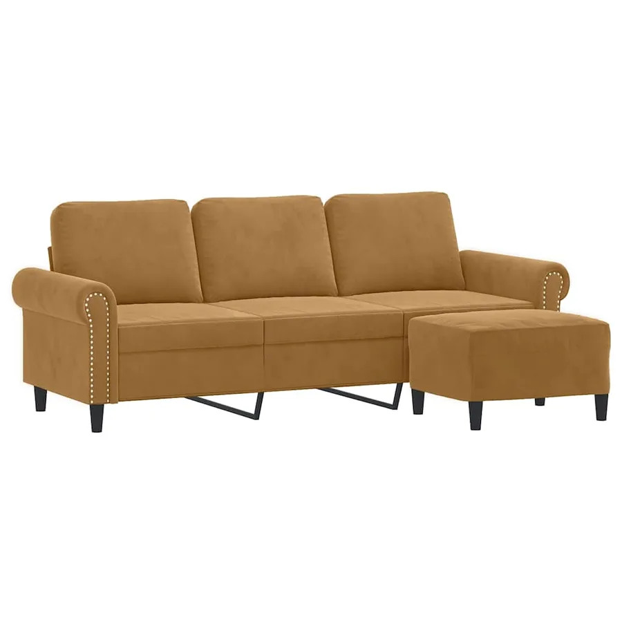 Canapé à 3 places avec repose-pieds Marron 180 cm Velours - 3