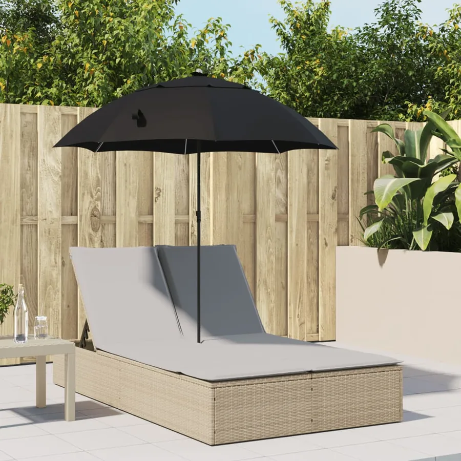 Chaise longue double avec coussins et parasol beige poly rotin