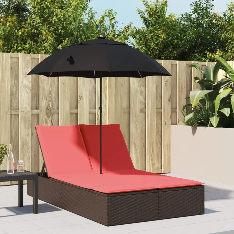 Chaise longue double avec coussins et parasol beige poly rotin - 21
