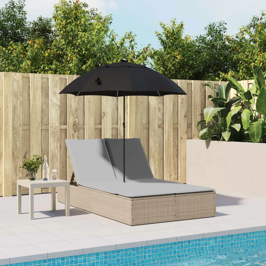 Chaise longue double avec coussins et parasol beige poly rotin - 3