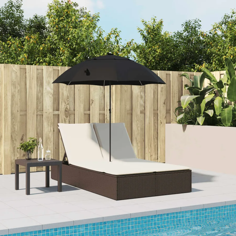 Chaise longue double avec coussins et parasol beige poly rotin - 33