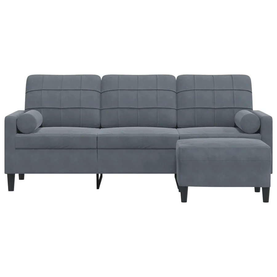 Canapé à 3 places avec repose-pieds Gris foncé 180 cm Velours - 3