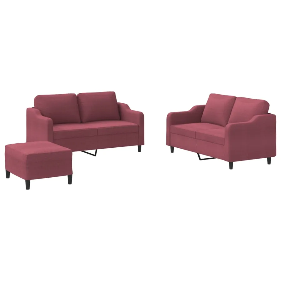 Ensemble de canapés 3 pcs avec coussins Rouge bordeaux Tissu - 2