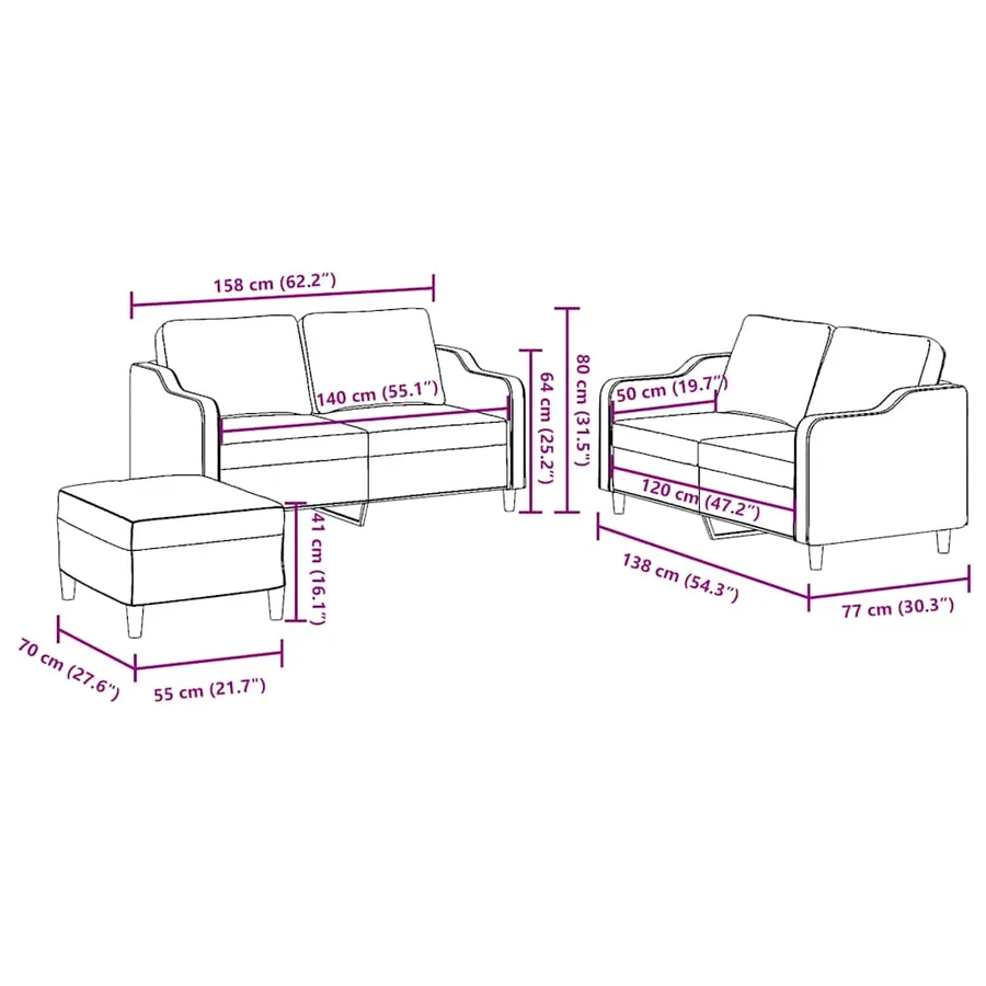 Ensemble de canapés 3 pcs avec coussins Noir Tissu - 8
