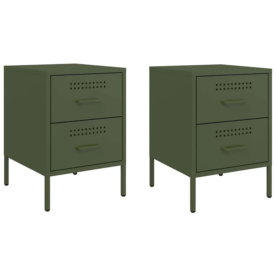 Tables de chevet 2 pcs vert olive 36x39x50,5 cm acier - 2