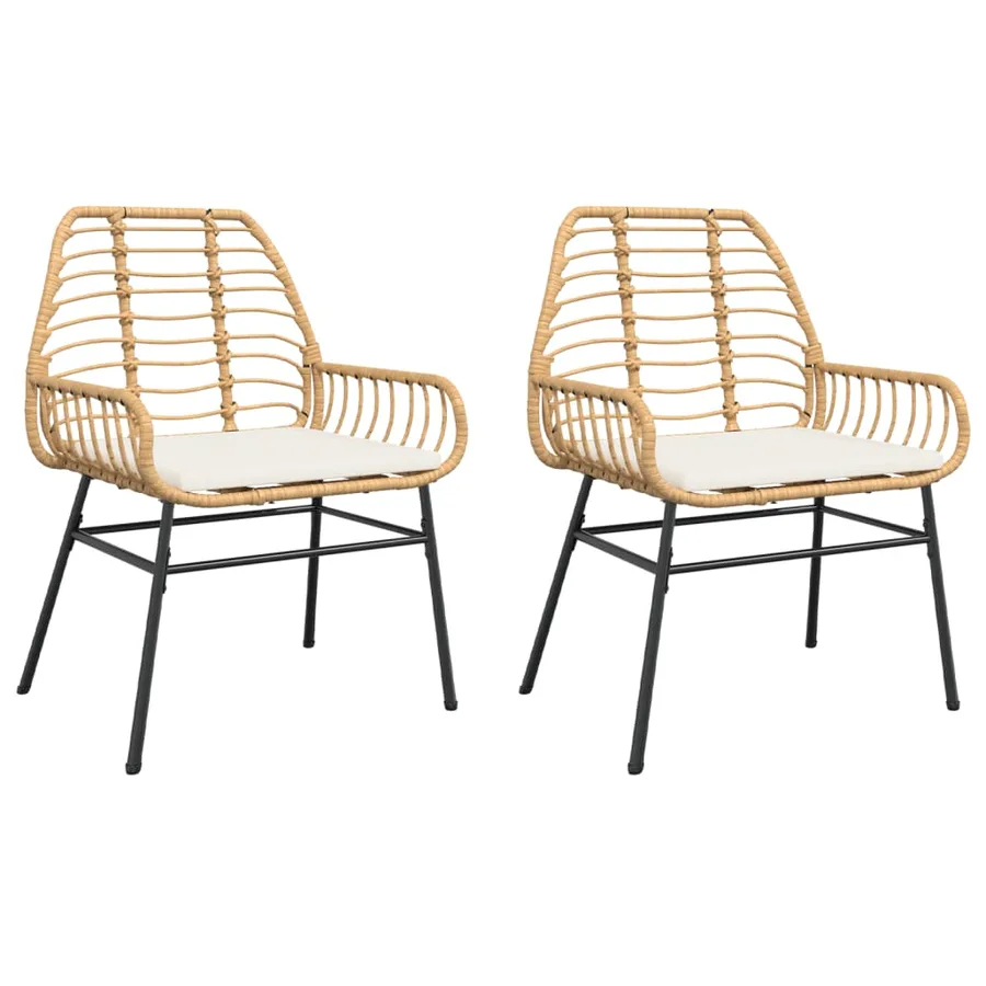 Chaises de jardin lot de 2 et coussins marron rotin - 2