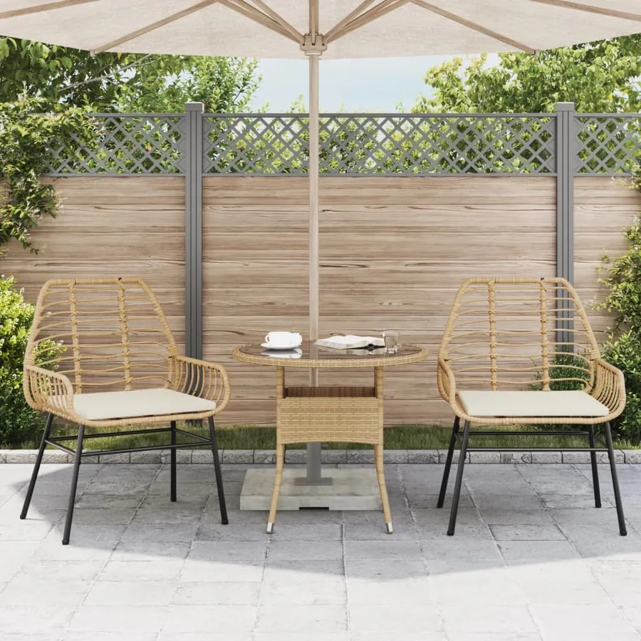 Chaises de jardin lot de 2 et coussins marron rotin - 3