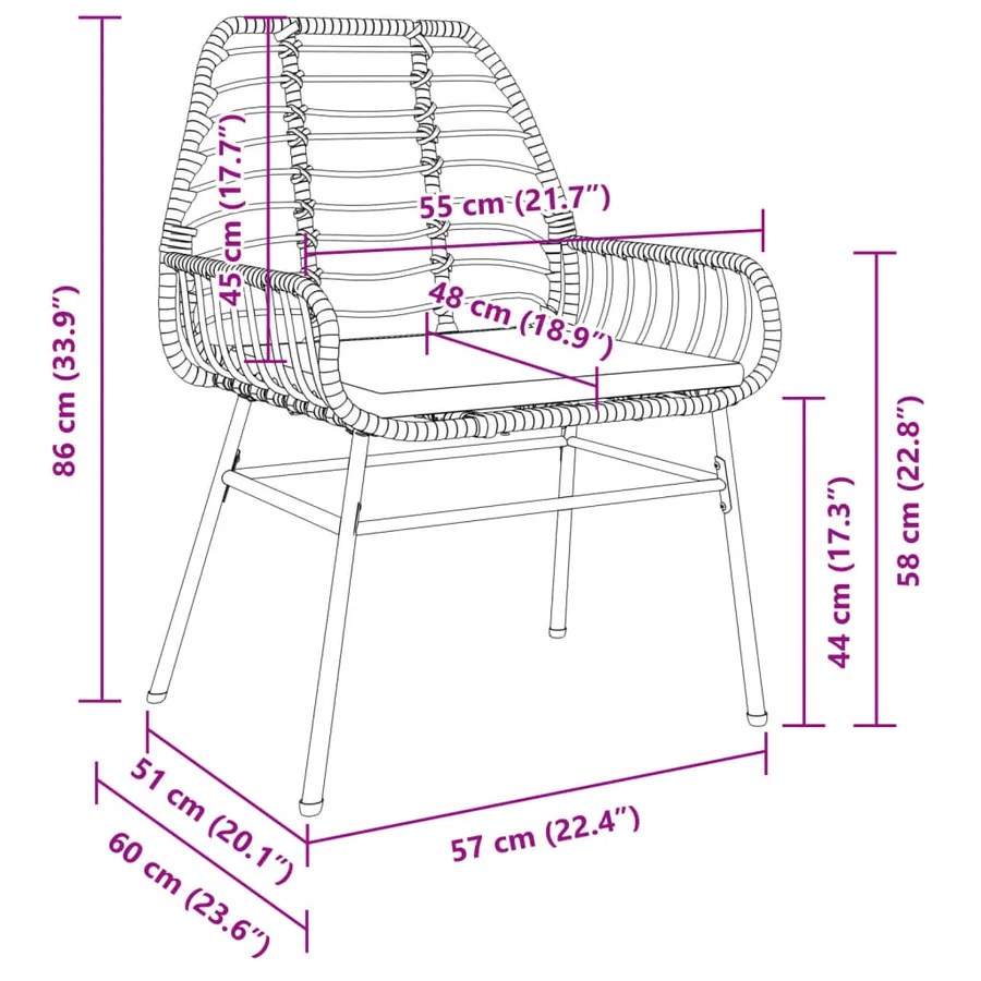 Chaises de jardin lot de 2 et coussins marron rotin - 9