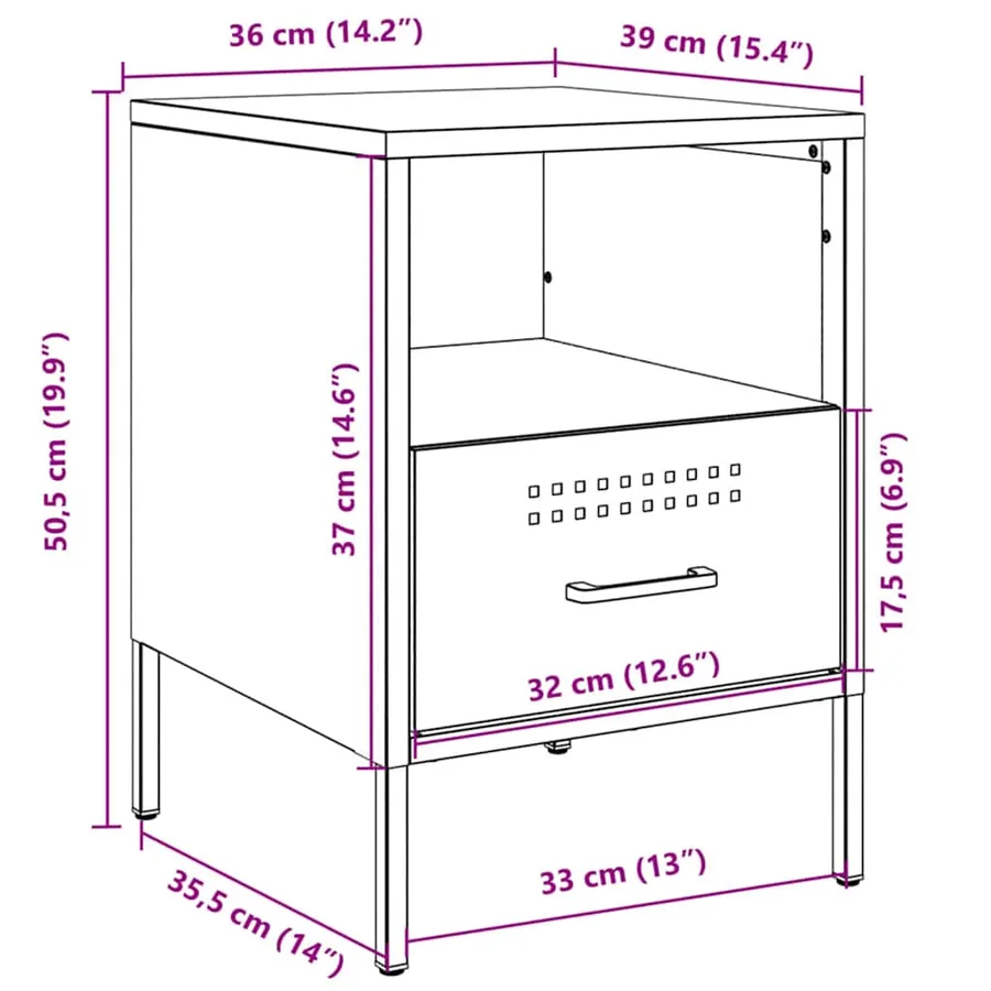 Table de chevet blanc 36x39x50,5 cm acier - 13